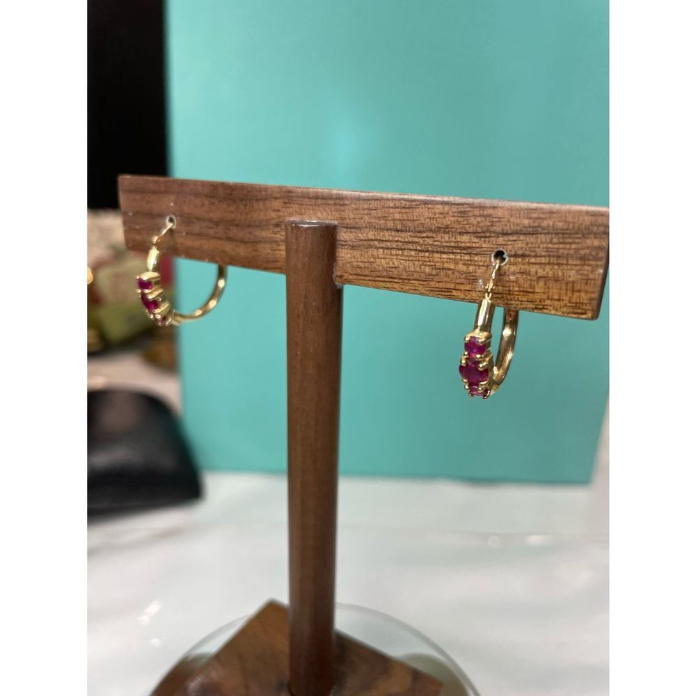 14k yellow gold red spinel hoop earrings